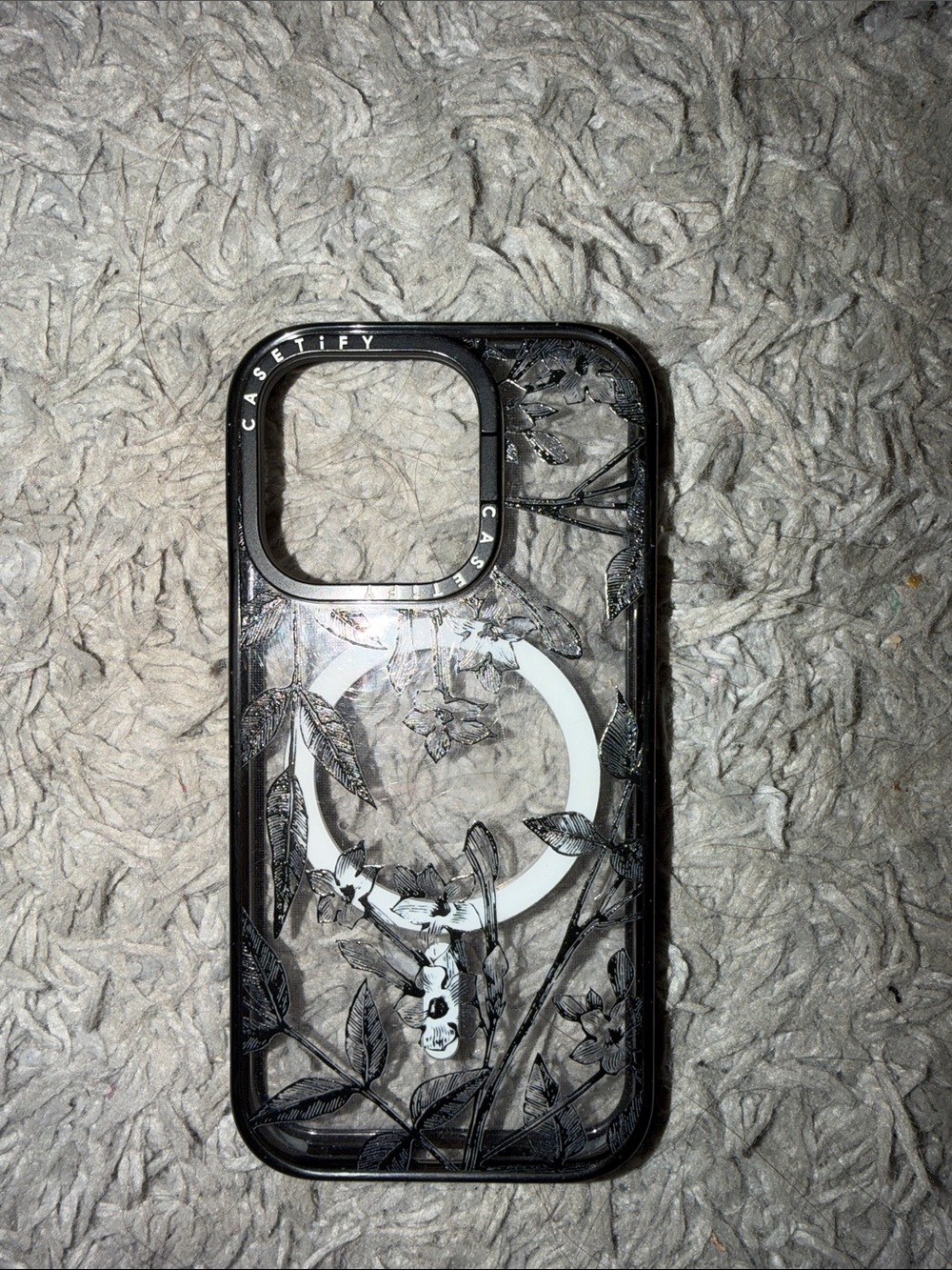 Casetify Black Clear Floral MagSafe iPhone 15 pro Case